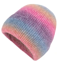 winter womens rainbow wool beanie hat for men gradient tie dye print bonnet female warm knitted hat streetwear hip hop caps
