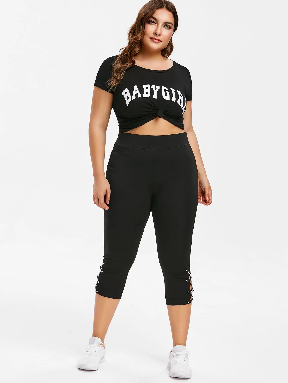 

Plus Size Criss Cross Capri Leggings Fashion Skinny Solid Mid Waist Women Pants Capri 2021 Summer Lady Trousers 5XL