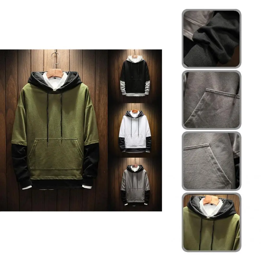 

Breathable Menswear Contrast Color Drawstring Hooded Pullover for Outdoor