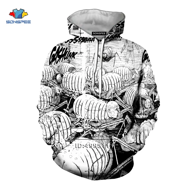 2 SONSPEE Japan Junji Ito Horror Manga 3D Print Men Women Hooded Hoodies Sweatshirts Pullover Casual Hip Hop Autumn Tops - Цвет: 2