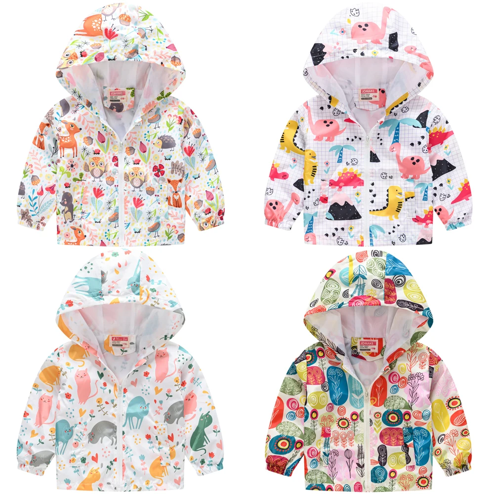 

Spring kids Windbreaker Coat 2021 New Cartoon Pattern Cute Hooded Coats For Baby Girls Children Home Outerwear Birthday Present