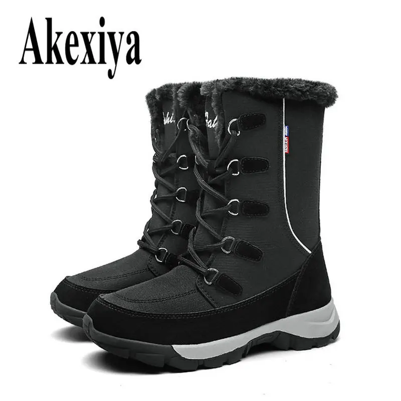 Akexiya 2019 новые классические женские зимние сапоги до середины икры Женские теплые