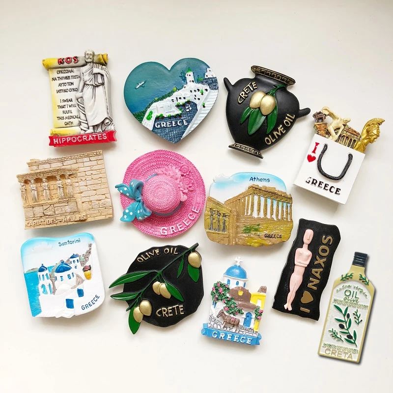 Дорожные сувениры 3D резиновые наклейки на холодильник Афины Греция Санторини