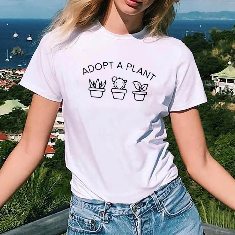 Adopt A Plant забавная футболка женская летняя хлопковая с коротким рукавом черная