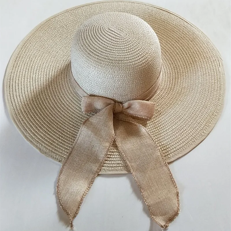 

Summer Women's Bowknot Straw Hat New Beach Big Brimmed Hat Foldable Travel Seaside Vacation Travel Outdoor Sunscreen Caps