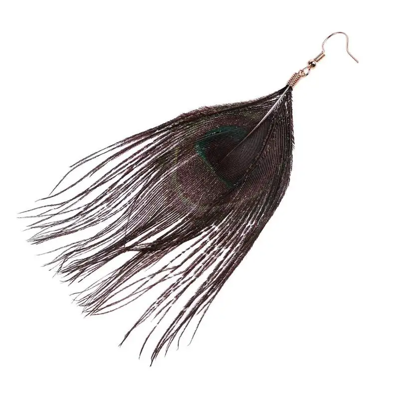 Винтажные длинные серьги с кисточками женское туристическое модное перо павлина