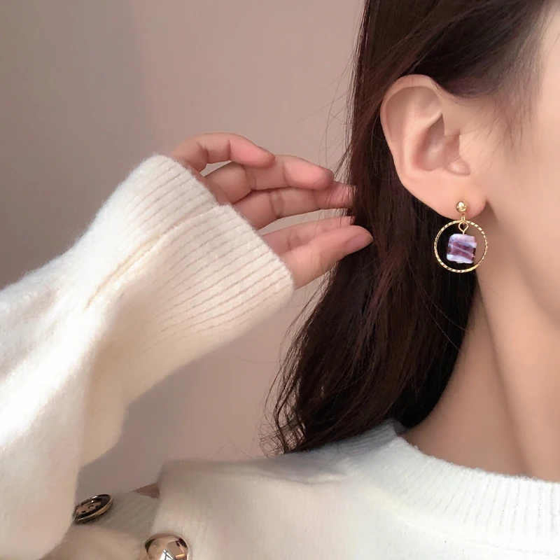 

Women Jewelry Geometric Earrings Popular Design Elegant Temperament Purple White Resin Drop Earrings For Girl Lady Gifts