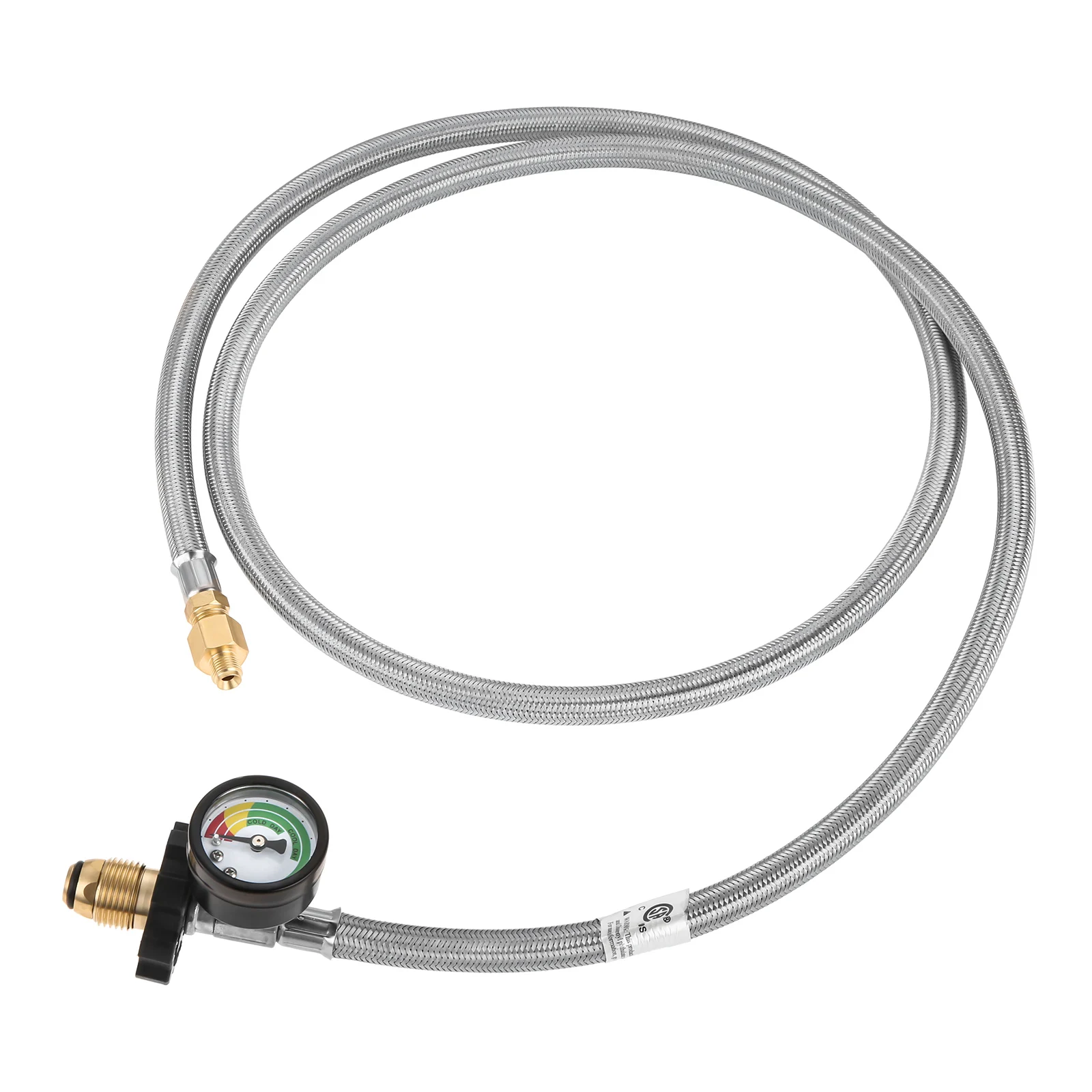 

Universal POL 1/4 inch NPT Inverted Male Flare Propane Stove Tank Pigtail Hose with Gauge for Standard Two-Stage Regulator 6FT