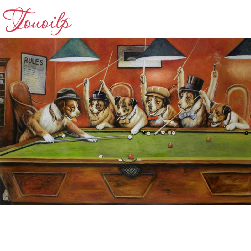 

TOUOILP Full Square/Round 5d diy Diamond Painting"Dog playing billiards"Diamond Embroidery Cross Stitch Wall stickers Home Decor