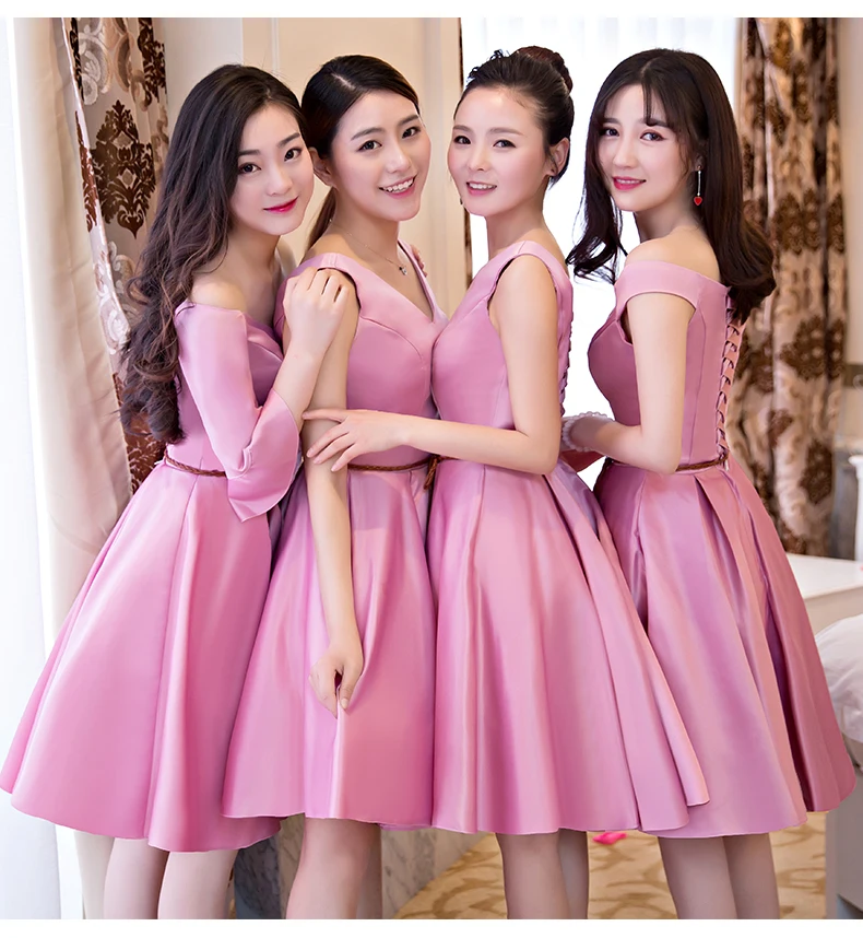 Бордовые Платья для подружки невесты короткие розовые элегантные женские