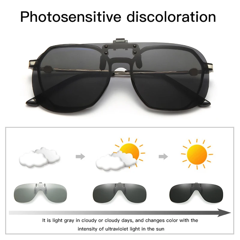 

Мужские солнцезащитные очки с клипсой, поляризационные солнцезащитные очки, оверсайз фотохромные Меняющие цвет очки ночного видения, очки ...