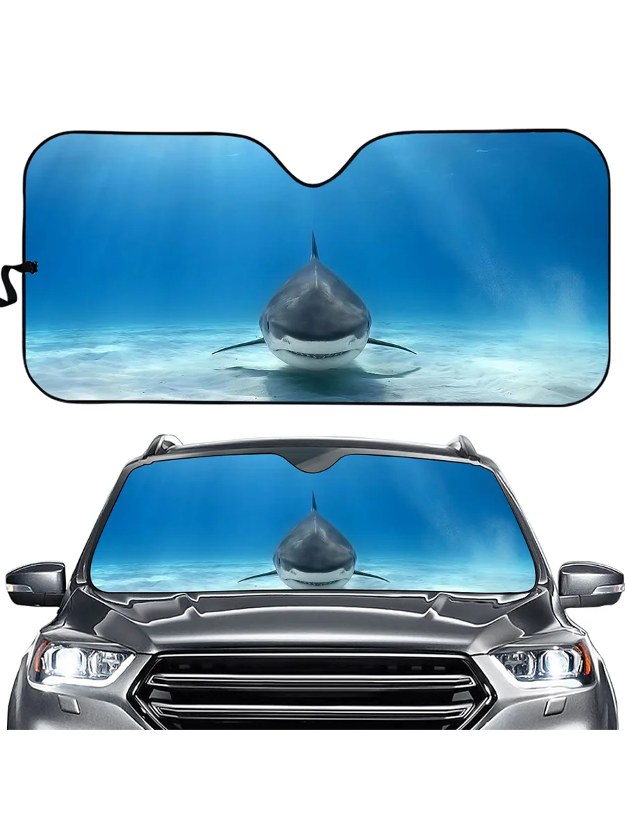 

PinUp Angel Ocean Shark Pattern Car Sun Shade Windshield Protect Car Interior Front Sunshade Foldable Heat Reflector 2021