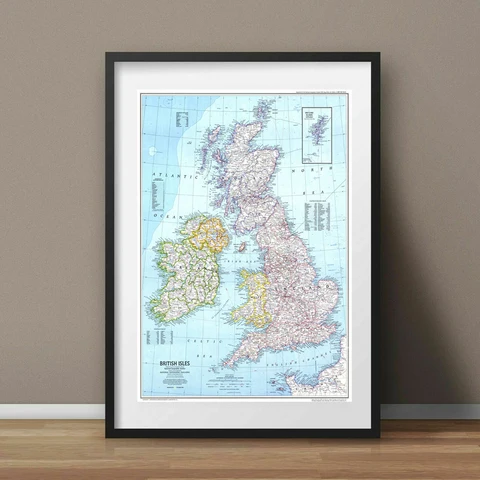 MT231 Великобритания, большой мир, плоская карта путешествия, искусство, Картина на холсте, Постер, печать, спальня, домашний декор