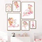 Балерина Артикул обувь Единорог детская настенная Картина на холсте скандинавские плакаты и принты настенные картины декор детской комнаты