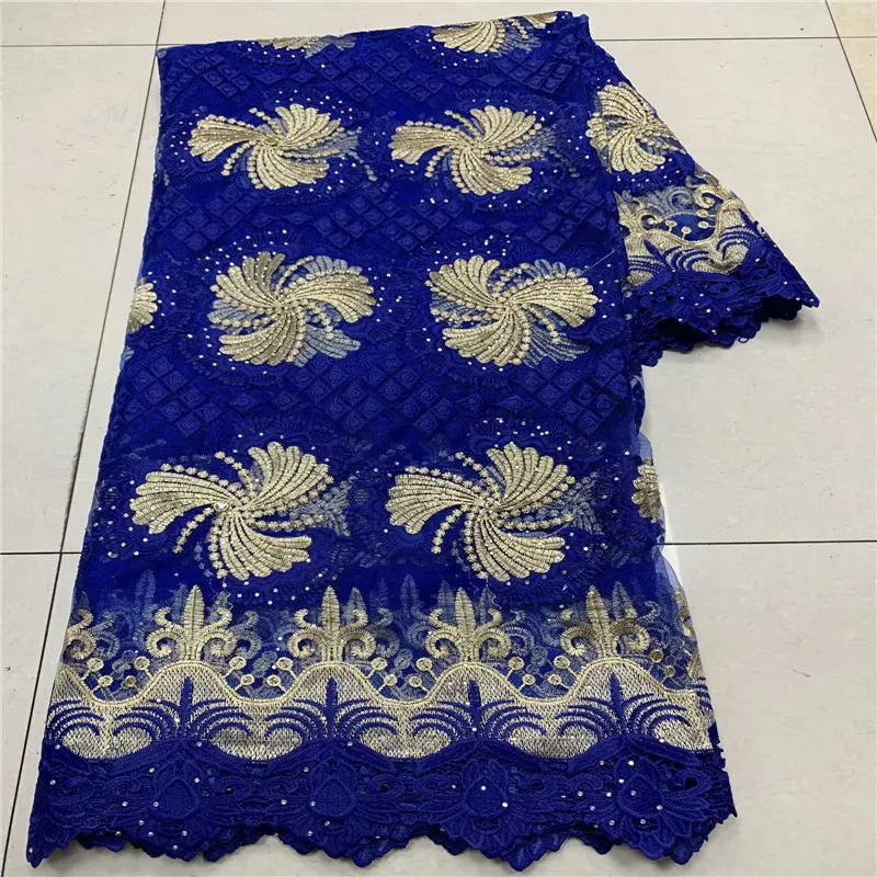 

white High Quality African Stones Lace Cotton Fabric French Net Embroidery Tulle Lace Fabric For Nigerian Wedding Party Dress