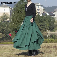 tiyihailey free shipping 2021 new long maxi a line elastic waist women cotton and linen print flower s 2xl irregular skirts