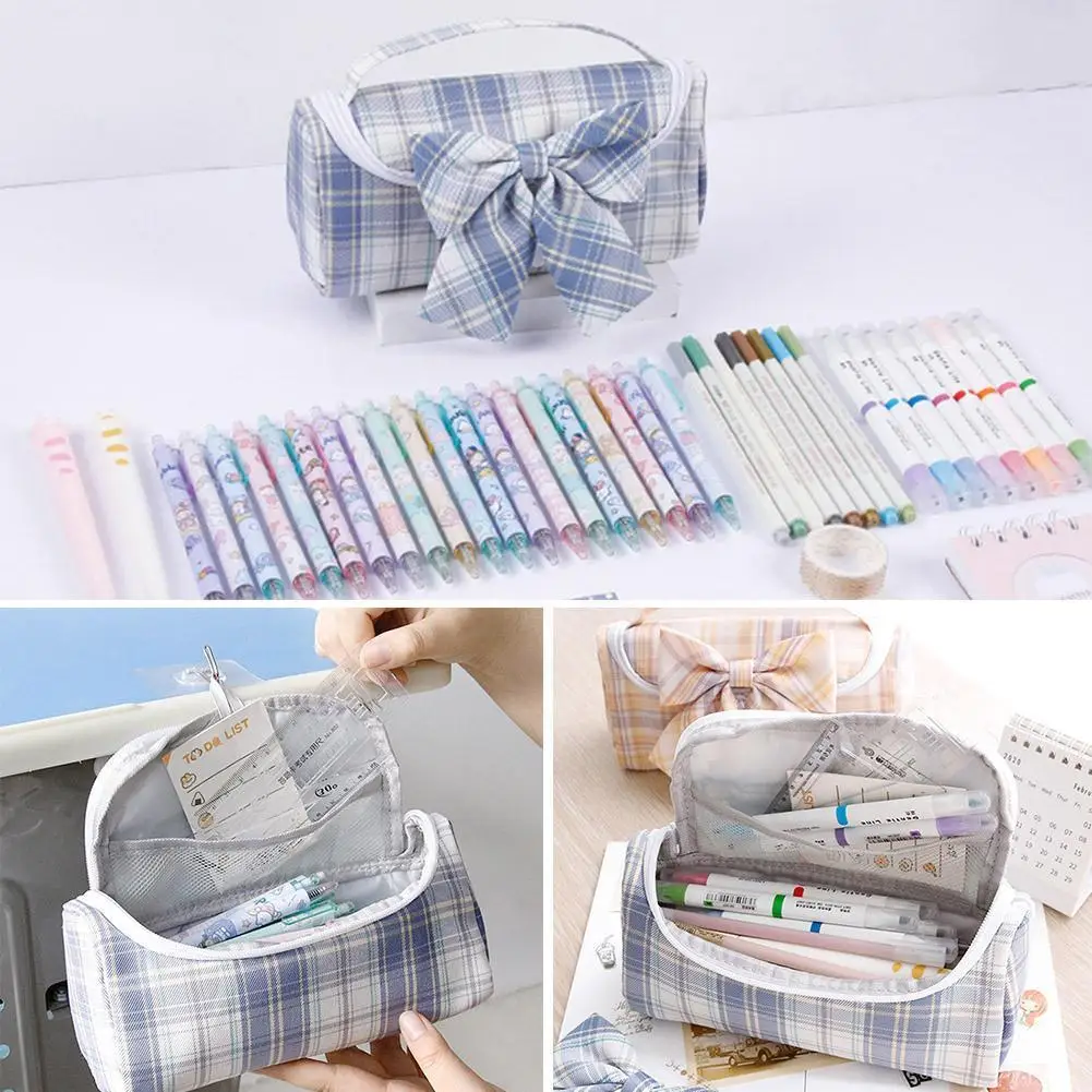 Girl's Heart High-value Large-capacity Grid Pencil Canvas Kawaii Detachable Case Japanese JK B1V2 | Канцтовары для офиса и