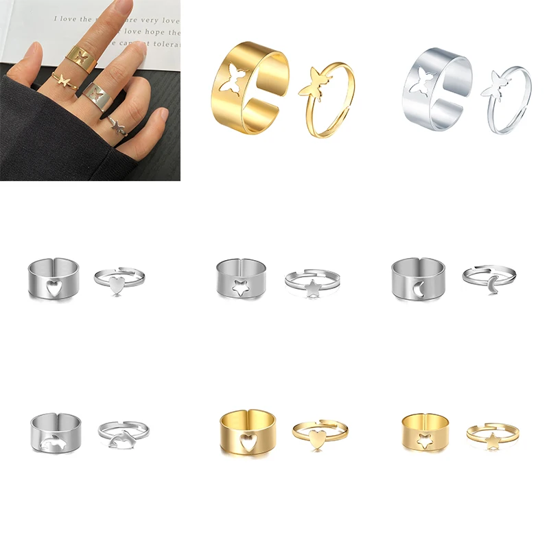 

Punk Fashion Butterfly Rings For Women Men Gold Silver Color Lover Couple Butterfly Ring Set Opening Engagement Wedding Jewelry