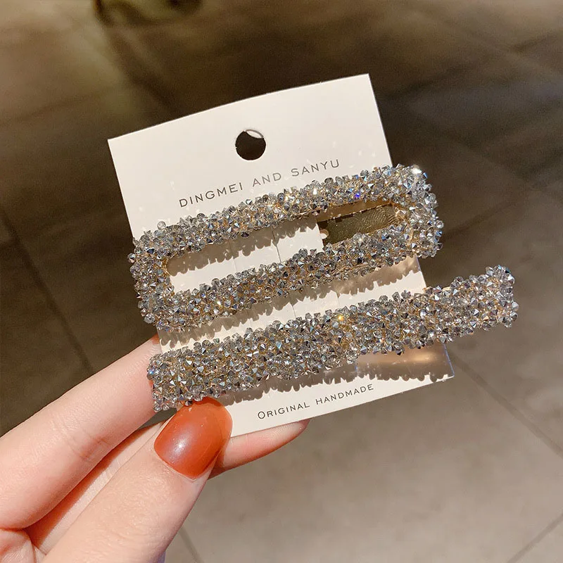 

Hairpins Woman Korea 2PCS/Set Luxury Shiny Styling Tools Rhinestones Strip Hair Clips Fashion Rectangular BB Clip