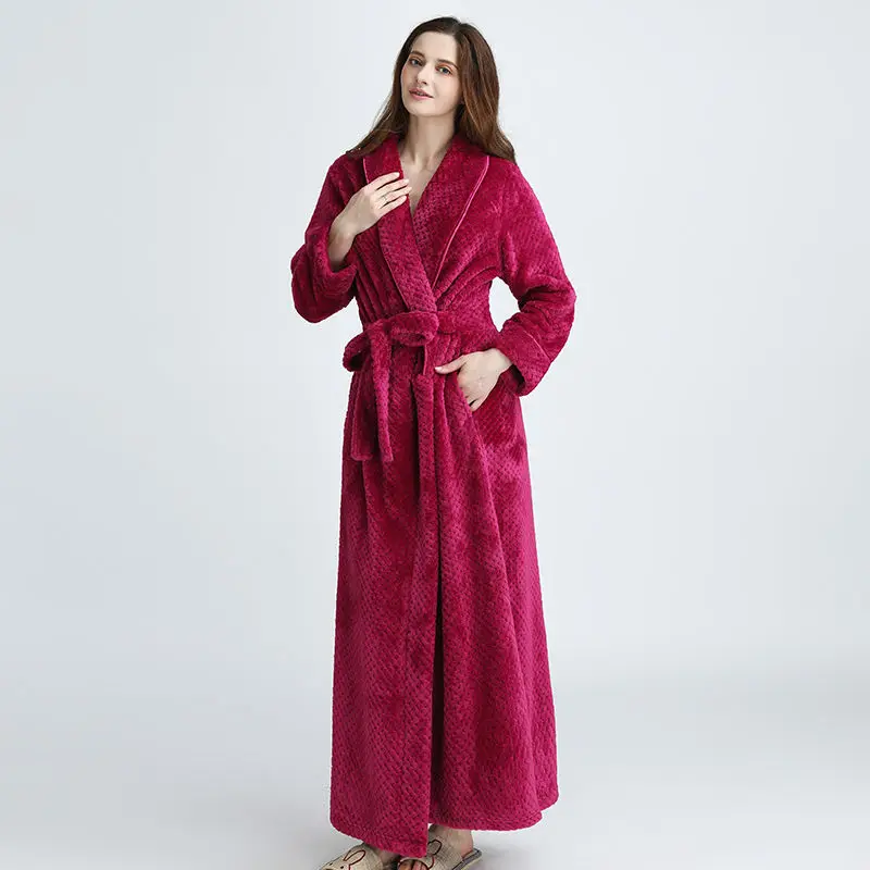 Autumn winter longer thicker couple bathrobe waist robe female long pajamas men's large size pajamas sleepwear women robe sets