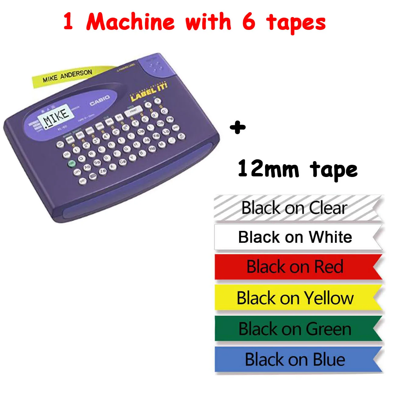 add 6pcs mixed 12mm KL-60-L KL-60L casio Портативный английский машина ярлыка, костюм для детей 6/9/12 мм casio для маркировки ленты XR-12WE XR-9WE XR-12YW - Цвет: add 6pcs mixed 12mm