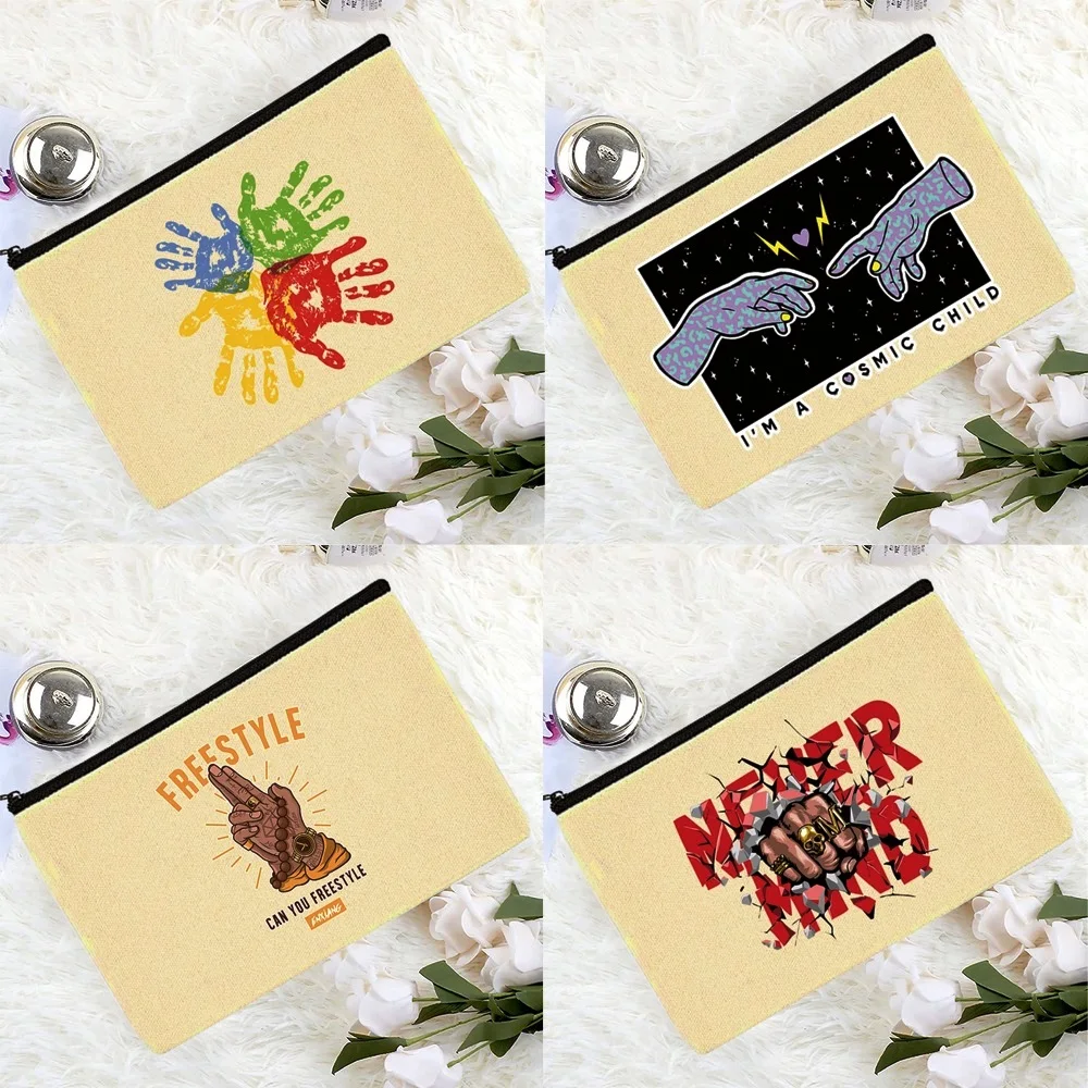 

Fashion Ladies Cosmetic Bag Gesture Pattern Printing Ladies Travel Toiletries Mask Storage Bags Bridesmaid Portable Cosmetic Bag