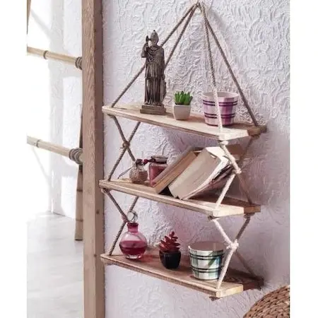

Handmade 3 Shelves Wall Hanging Decorative Rope Hanging Bookcase