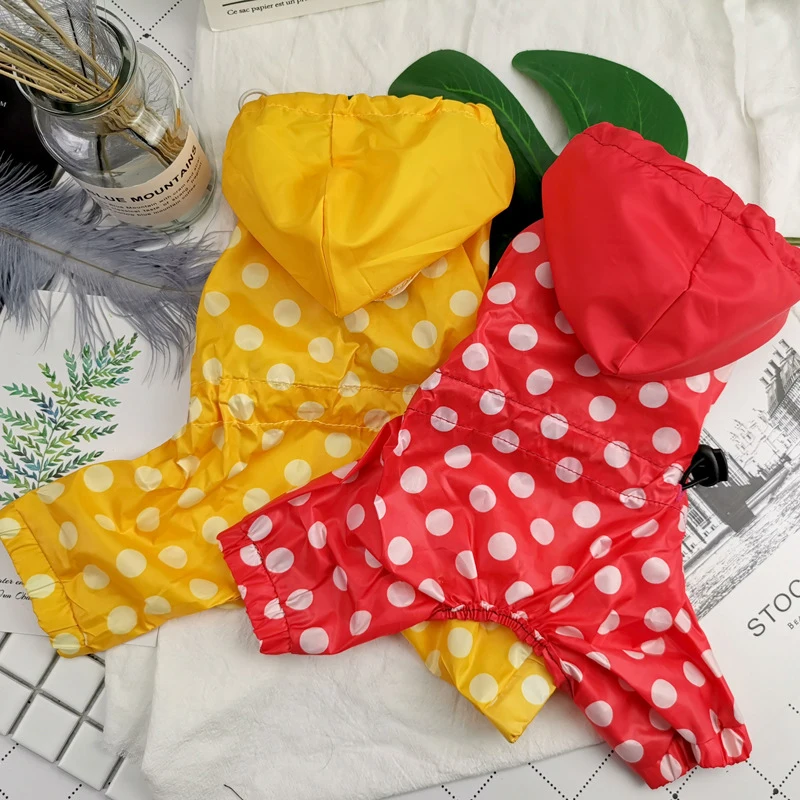 Lovely Polka Dot Waterproof Dog Coat Adjustable Drawstring Dog Raincoat Safety Pet Rainwear For Small Medium Puppy