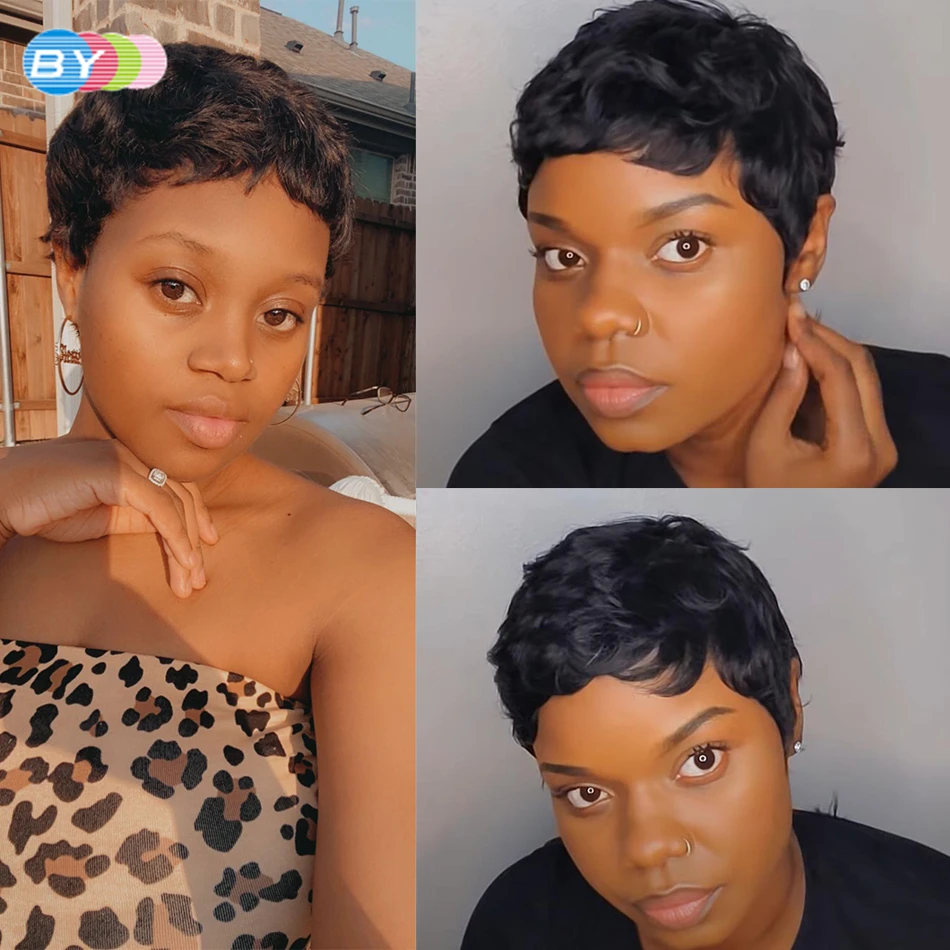 

Honey Blond Human Hair Wig Pixie Cut Wig Finger Wave Natural Dream Curl Machine Made Wigs For Black Women Daily Wear