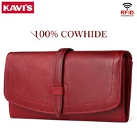 kavis rfid fashion women wallets genuine leather zipper wallet womens long design purse new female long clutch lady walet perse