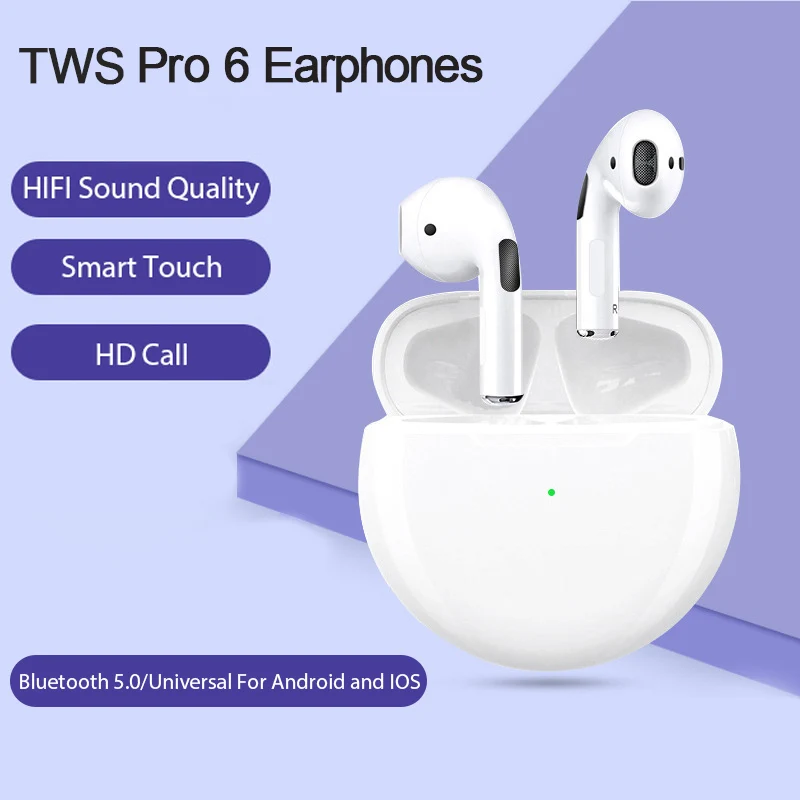 

Новые беспроводные мини-наушники PRO 6 TWS, Bluetooth-наушники, Спортивная гарнитура, водонепроницаемые наушники-вкладыши, музыкальные наушники дл...