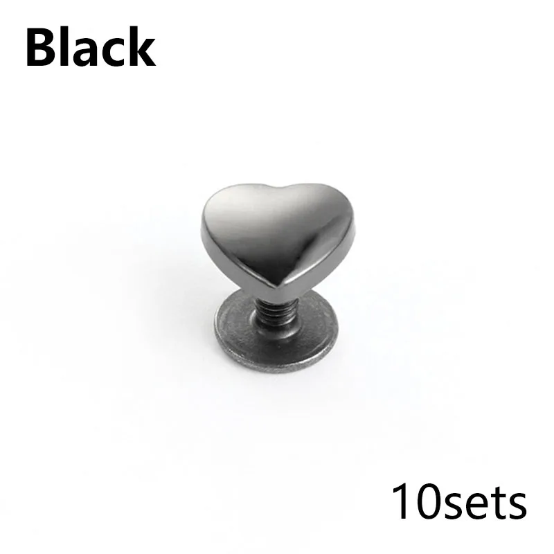 10 комплектов/упаковок сердцевидных металлических винтовых заклепок с задней резьбой для кожаных шипов, гвоздей, ремесел, поясов, кошельков, сумочных декоративных фурнитур.