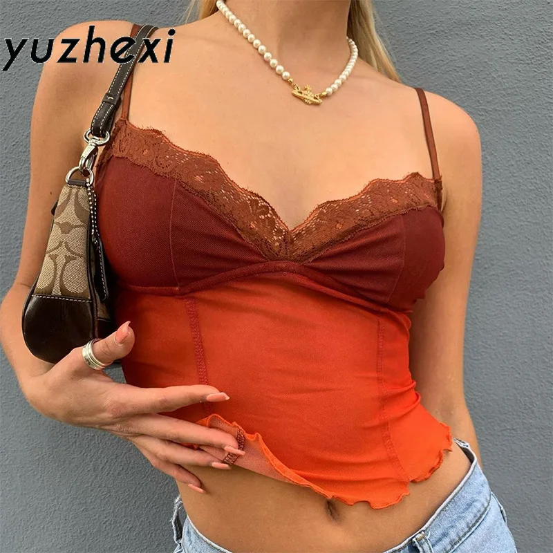 YUZHEXI кружевная отделка французская кофта с рюшами сетчатые прозрачные бордовые