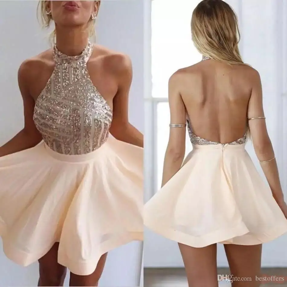 

Блестящие Выпускные платья для выпускного вечера, расшитые блестками, с открытой спиной, с оборками, Клубная одежда, трапециевидные вечерни...