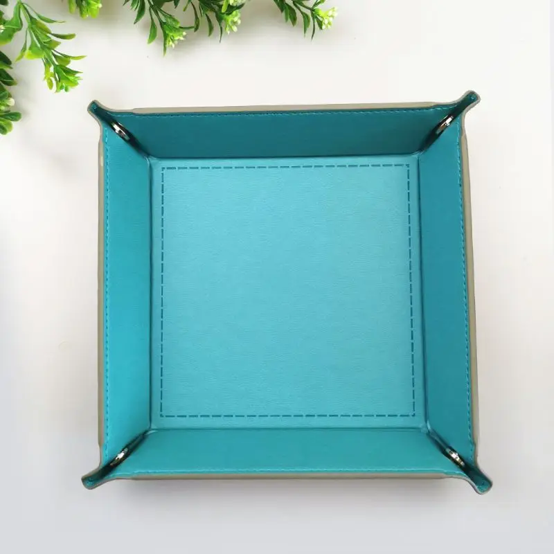 

Foldable Desktop Storage Box PU Leather Quadrilateral Tray DND Dice Key Coin Box Drop Shipping