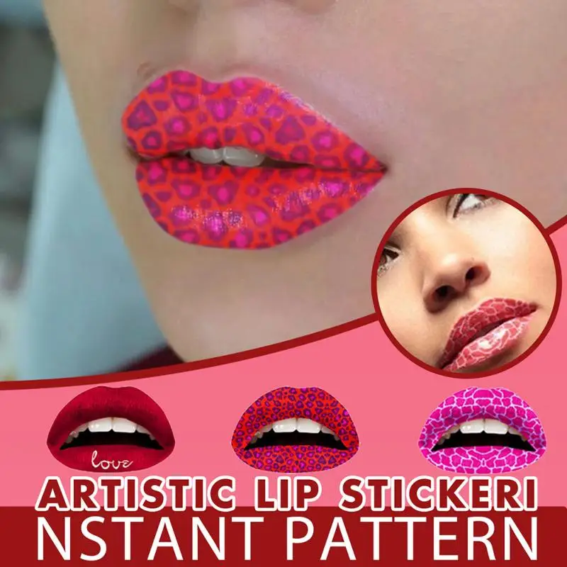 

3D Art Lips Sticker Glitter Pink Sexy Pattern Makeup Tattoo Lip Sticker DIY Tattoo Decals Lip Shape Neck Bosom Stickers