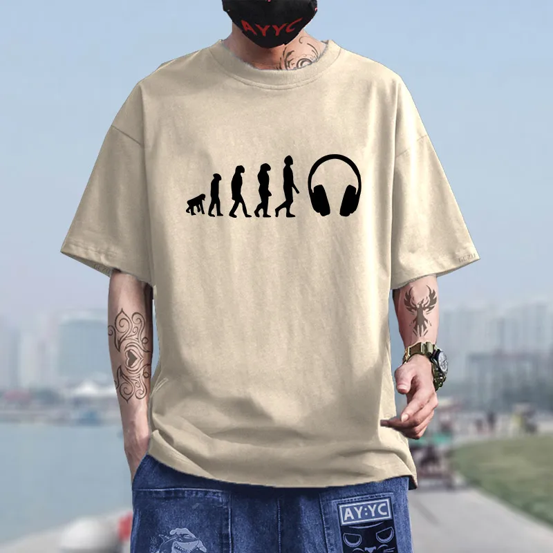 

Headphones Sound Music Rock&Roll Evolution T Shirt Men Cotton O Neck Funny T-shirts Man Clothing High Street Camiseta Basic Tops