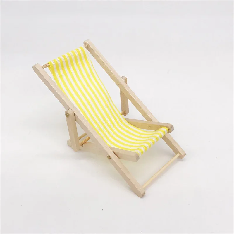 yellow 1 шт. деревянный шезлонг в полоску для 1/12 кукольный домик миниатюрная мебель для кукол кукольный домик пляжное кресло Рождественский подарок детская игрушка - Цвет: yellow