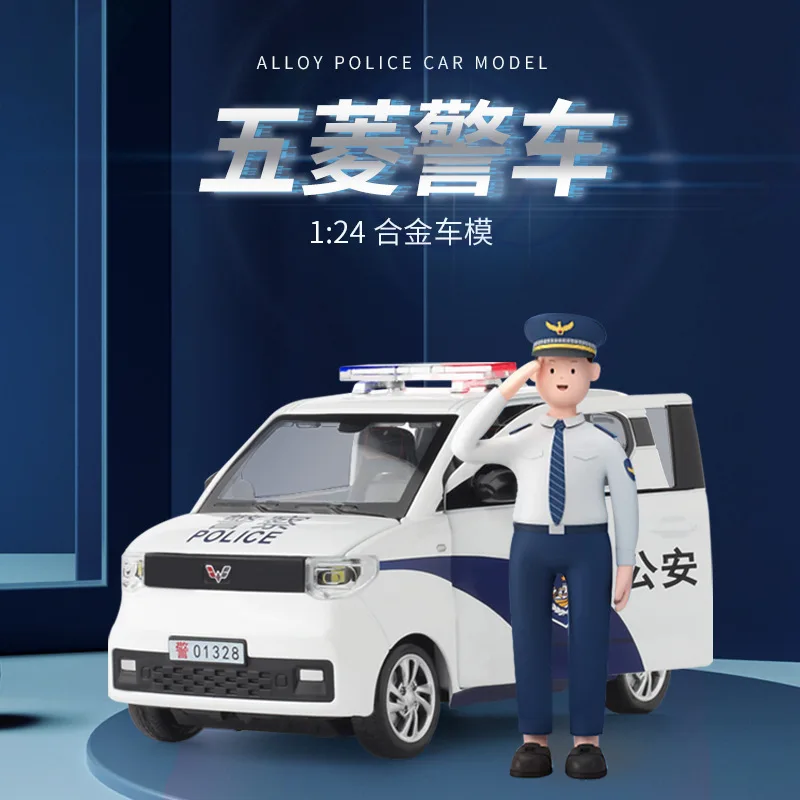 

Nicce 1:24 WULING HONGGUANG MINI EV Simulation Vehicles Flashing Cop Car Model Die Cast Electronic Alloy Toys Children Gfit F248