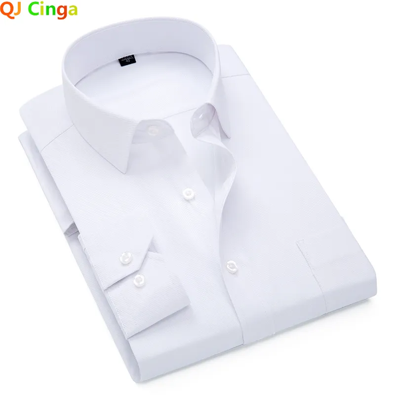 White Twill Cotton Shirt for Men Long Sleeve Single Breasted Square Collars Business Wedding Camisa Blue Pink Man Chemise S-5XL