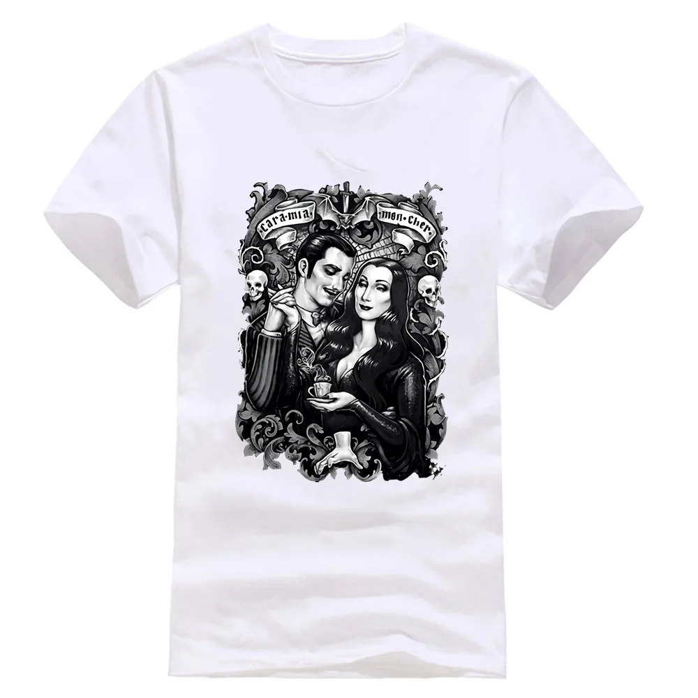 Белый Черная футболка Cara My Mon Cher Morticia And Gomez The Addams family Horror футболка с фигурным рисунком - Цвет: Белый