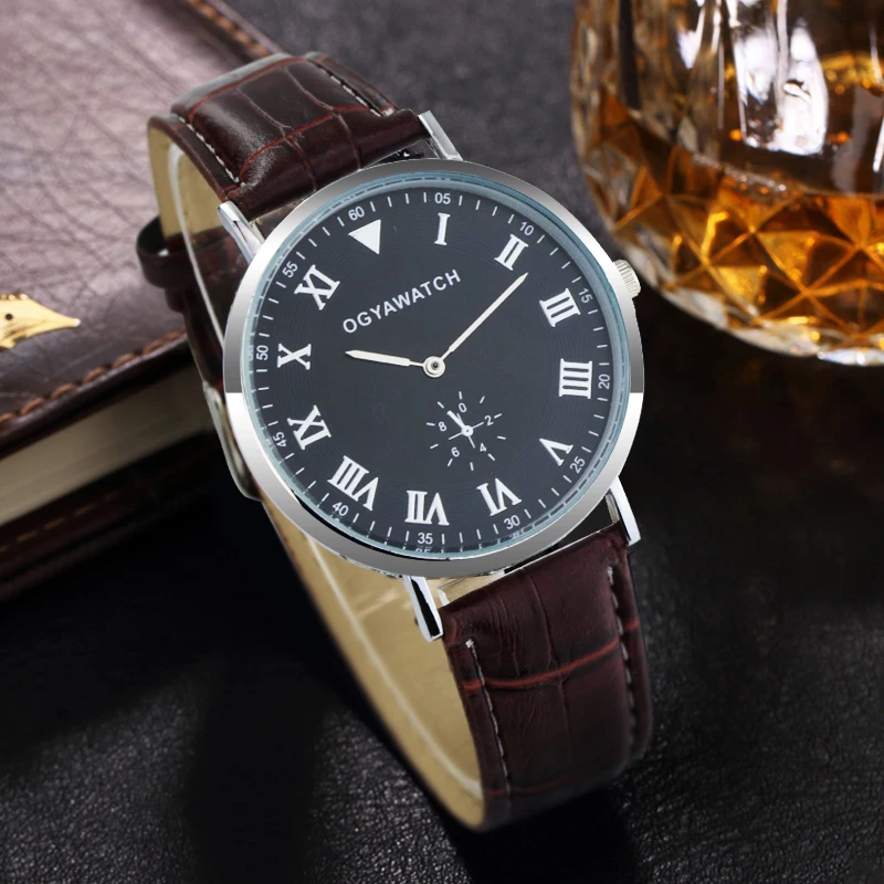 Reloj Hombre 2019 модные римские цифры Мужские часы Роскошные деловые наручные кожаные
