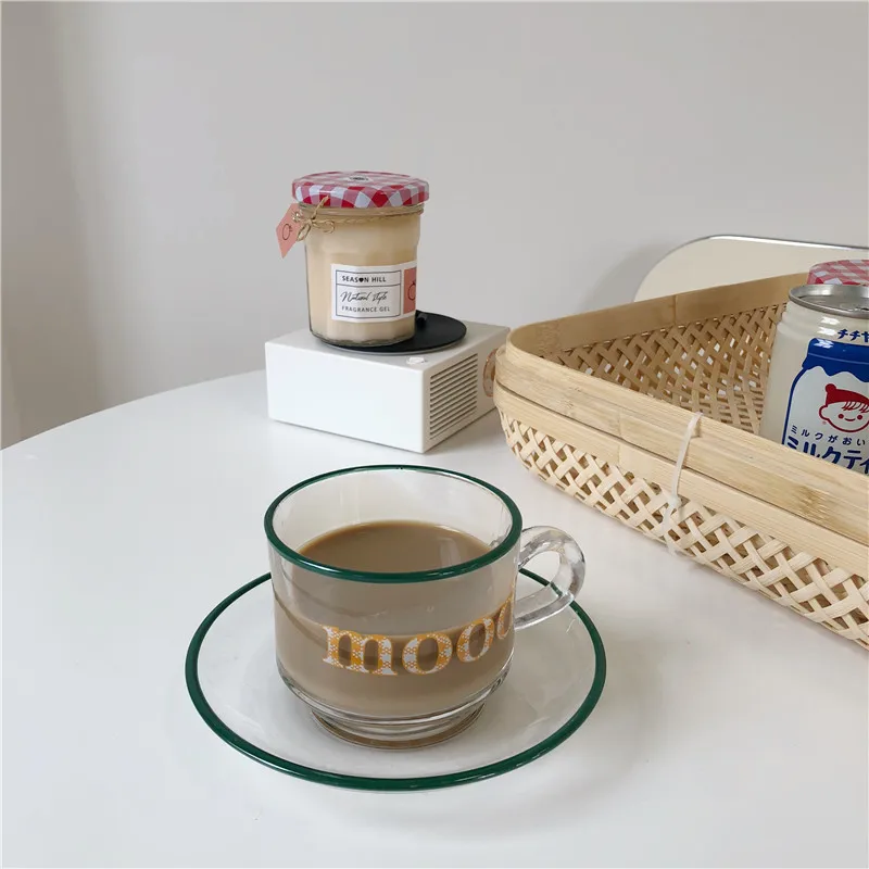 Стеклянная чашка посуда для кухни столовая кофейная кружка с блюдом