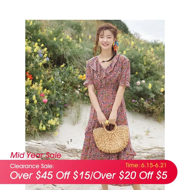 Inman v-образным воротом литературный ретро цветочный праздник Стиль подчеркнутой