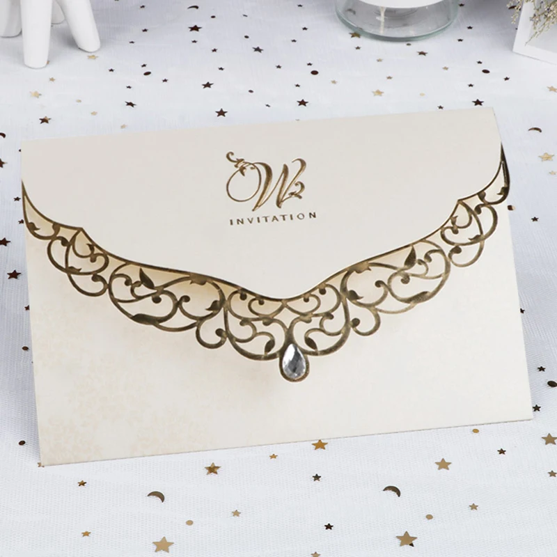 

1pcs Laser Cut Wedding Invitation Card Elegant Business Greeting Card With Diamond Customized Party Favors Wedding Decoration