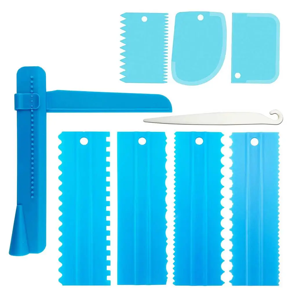 

9pcs Cake Scrapers Set Cake Decorating Comb Icing Smoother For Cake Making DIY Plastic Baking Scraper For Cake Edge Decorating