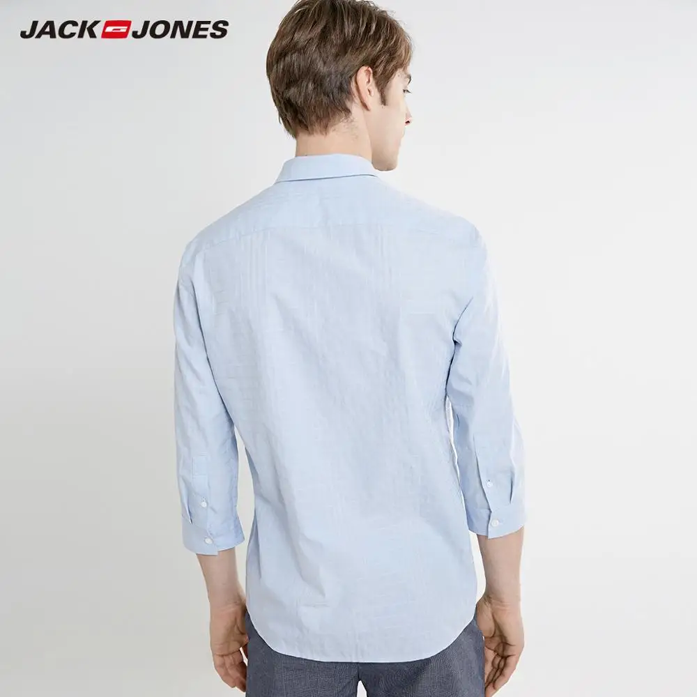 Мужская приталенная рубашка в клетку с рукавами 3/4 JackJones из 100% хлопка | 219231510