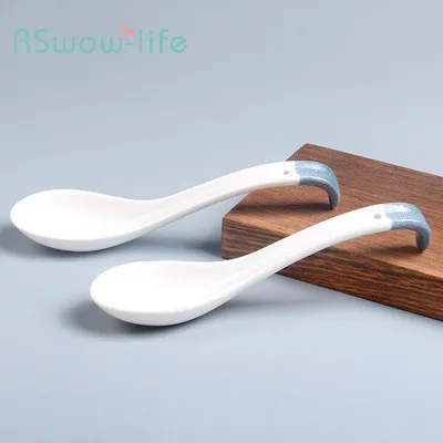 

Japanese-style Ceramics Snow Glaze Tableware Soup Spoons With Curved Handles Household Kitchen Supplies Serving Spoon