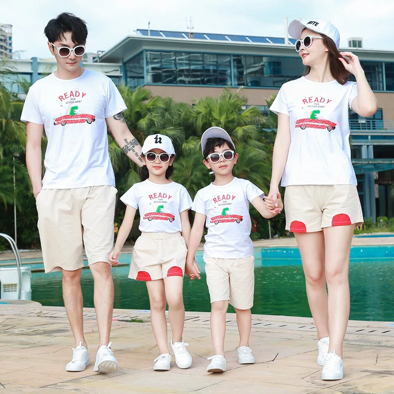 Комплект одежды для семьи 2020 летняя одежда папы сына мамы дочки белая хлопковая