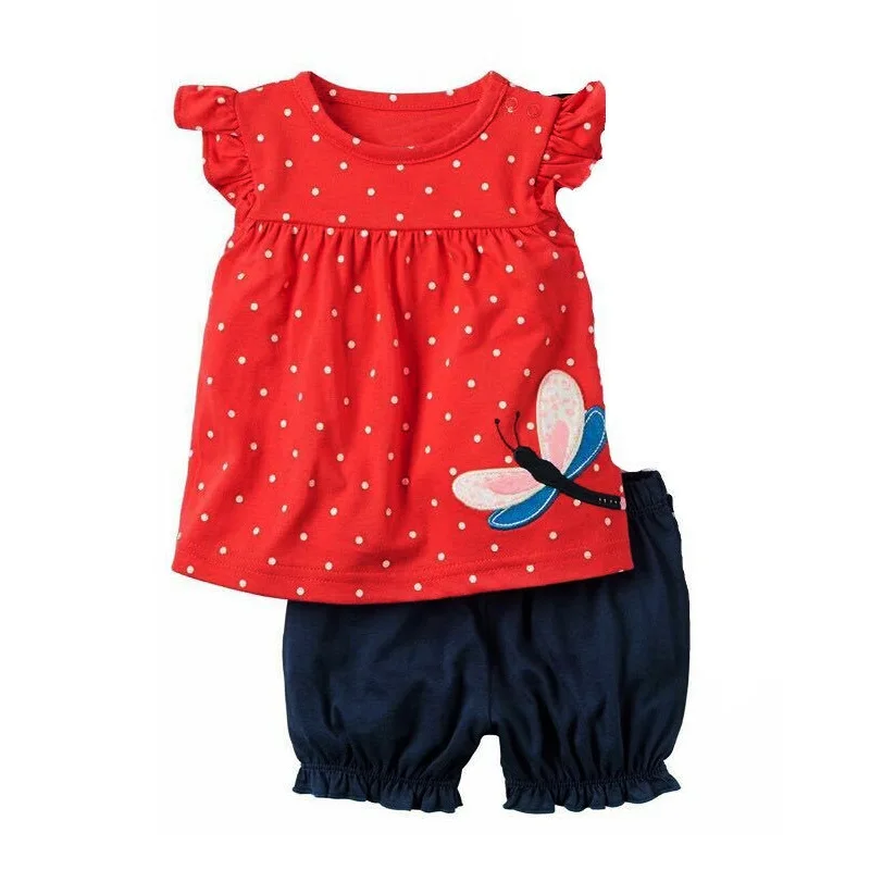 Fashion Baby Clothes Suit Dragonfly Red Newborn Pajamas Sets Girl T-Shirt Jumpers Shorts Pants Summer Outfit 6 9 12 18 24 Month